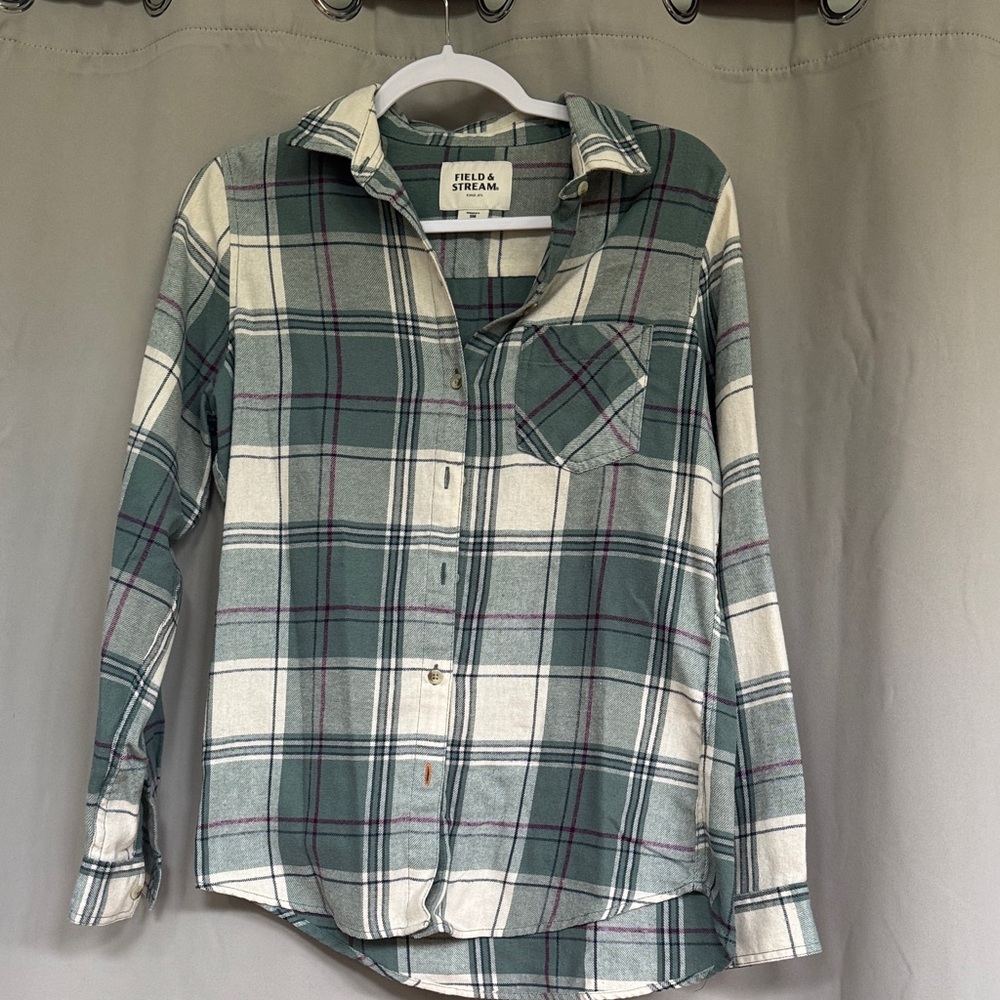 Field & Stream Teal and Cream Plaid Shirt